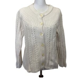 JJill Cream Cable Knit Cardigan, quiet luxury, Nancy Meyers, coastal grandma